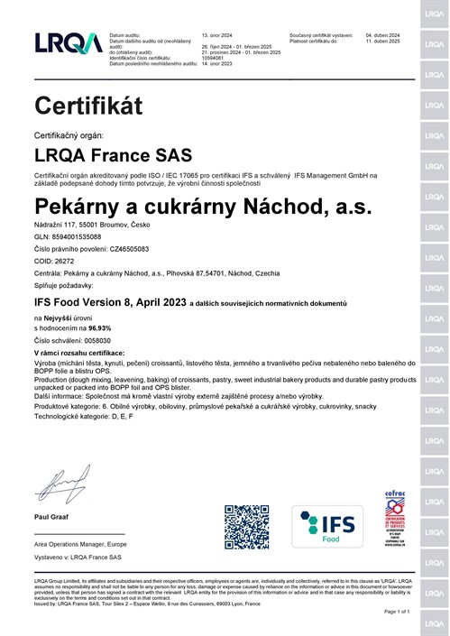 Certifikat IFS Broumov 2024 Cz Page 001