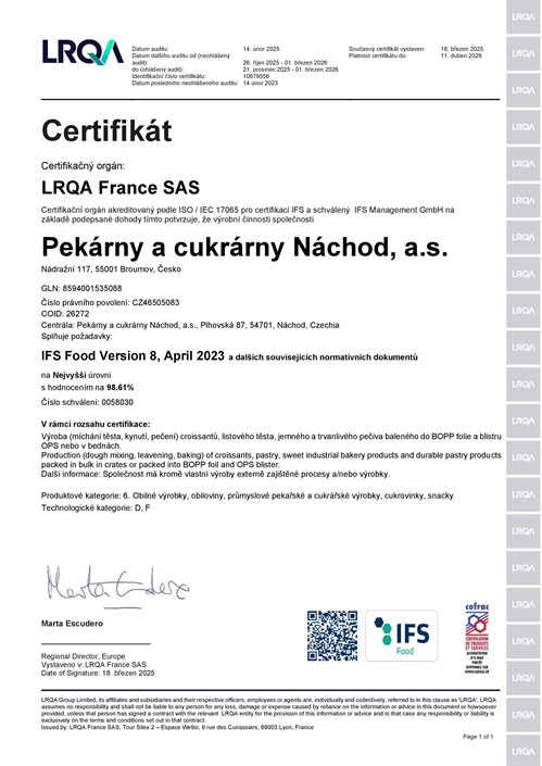 Certifikat IFS Broumov 2025 Cz Page 001